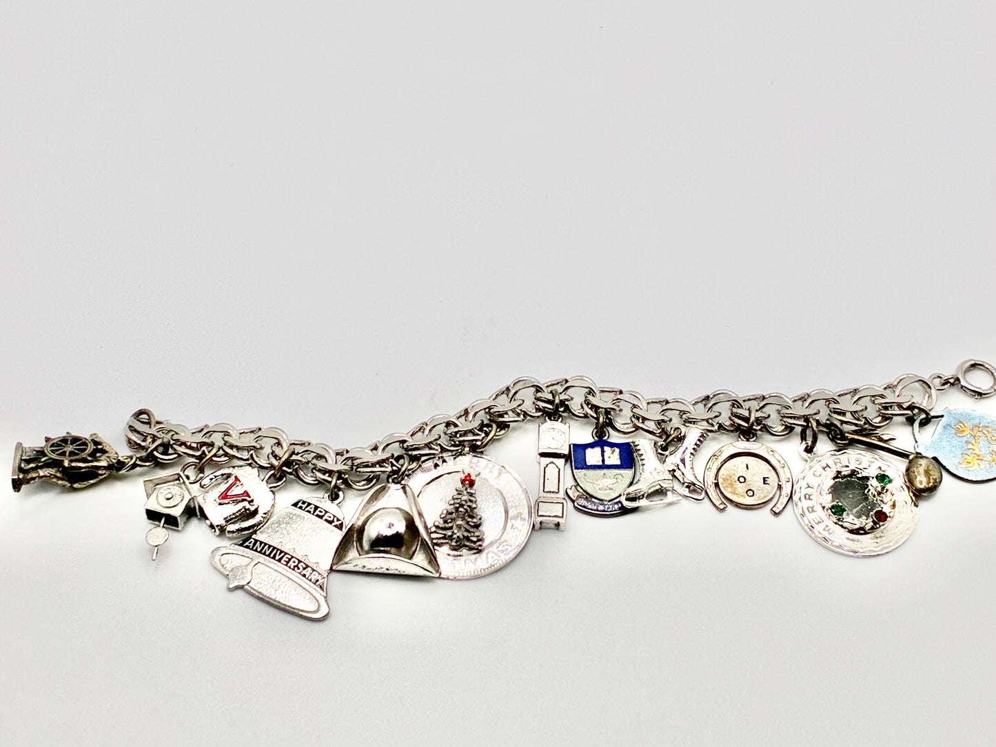 Sterling Silver Charm Bracelet — 6.5" with 13 Sterling Charms