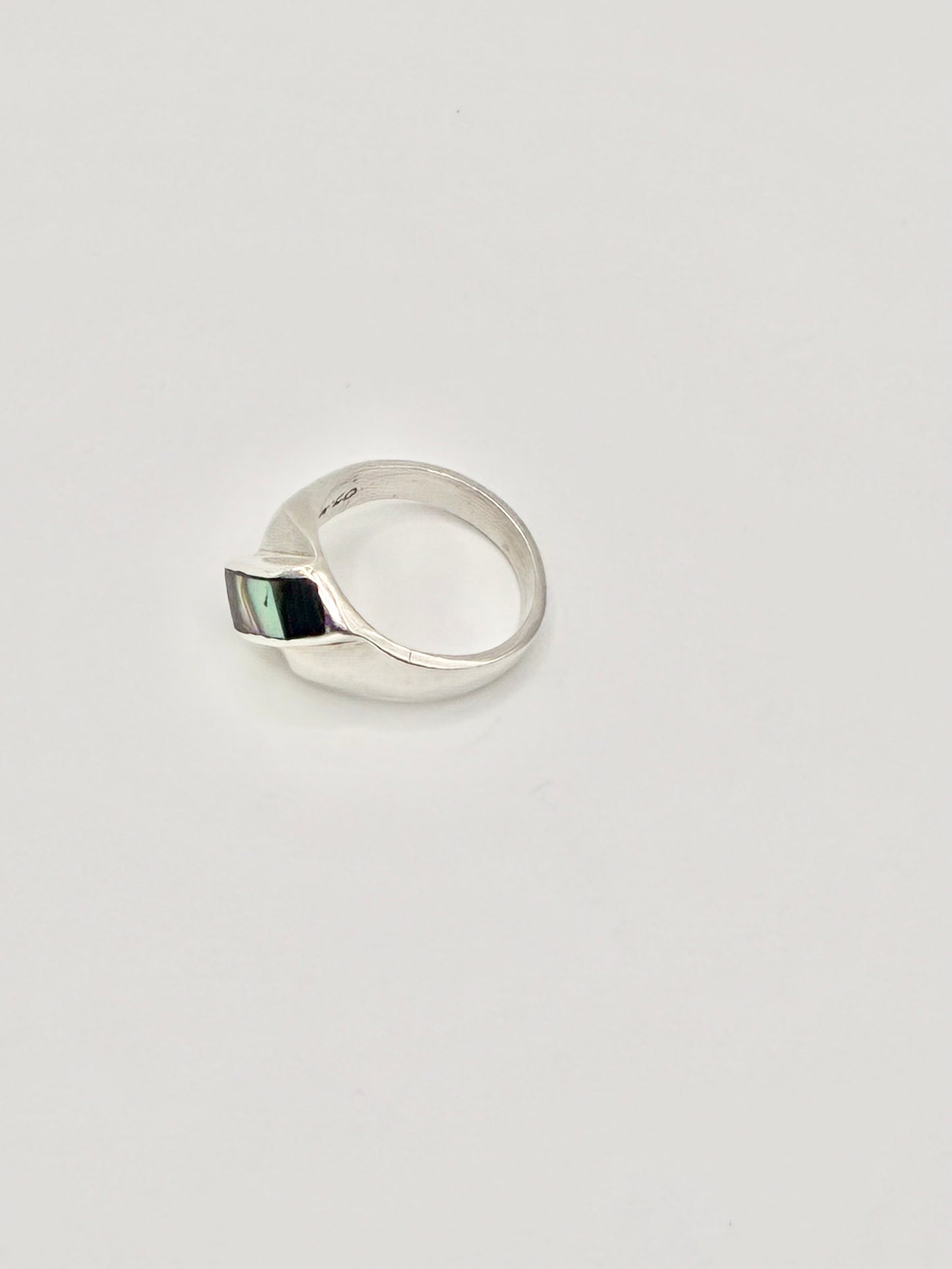 Mexico Sterling Silver 925 Abalone Inlay Ring – Modernist Geometric Signet – Size 6.5