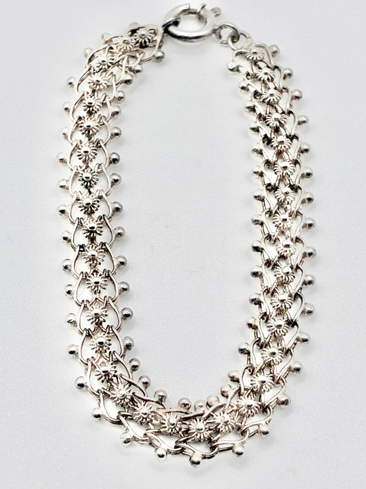 Sterling Silver Floral Lace Bracelet — 7.5"