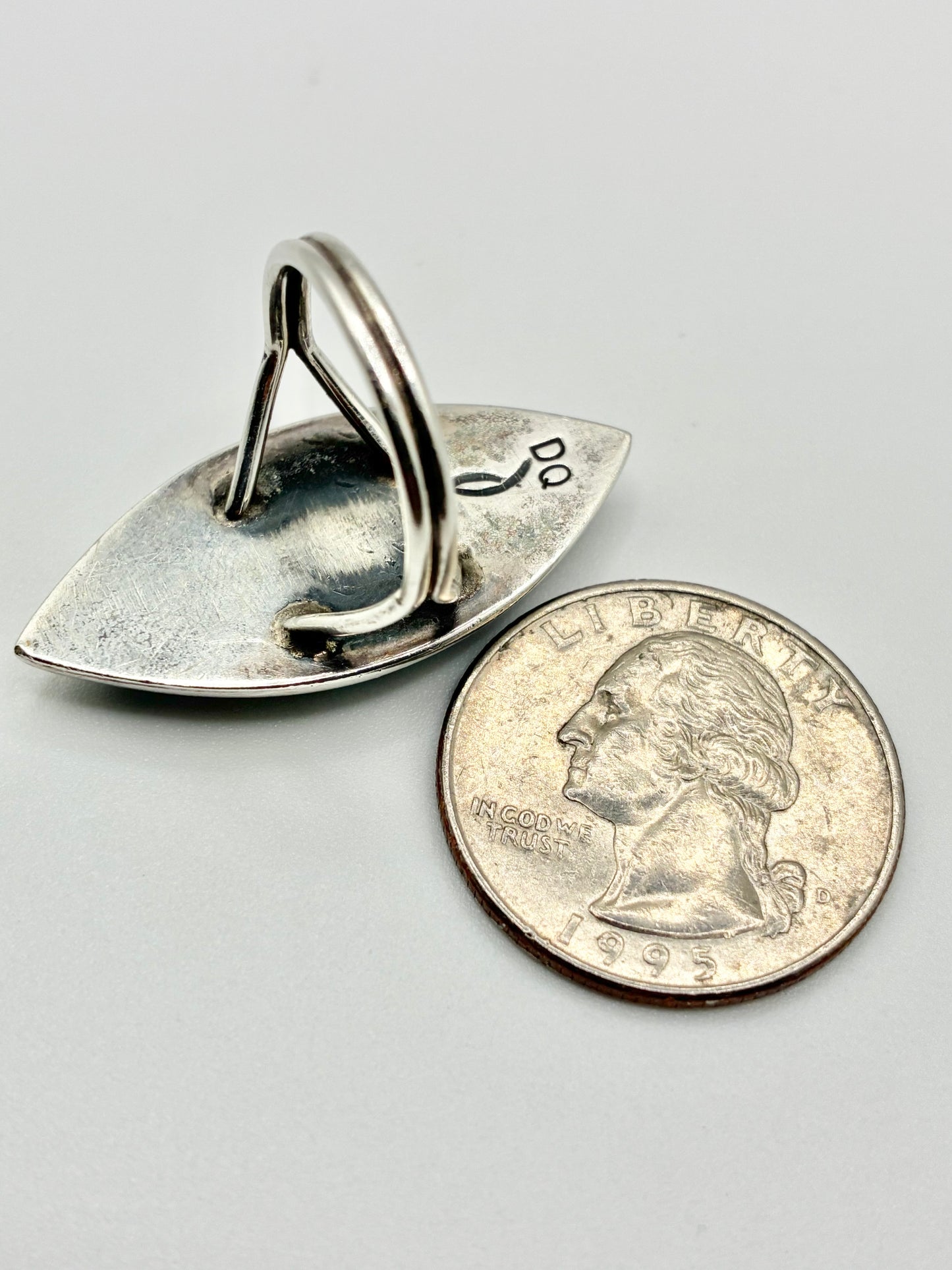 Zuni-Style “DQ” Sterling Silver Turquoise Mosaic Ring – Size 5.75