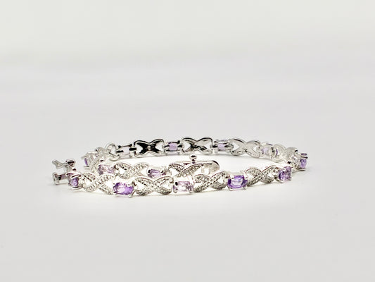 Victoria Townsend Sterling Silver Genuine Amethyst & Diamond Infinity Link Bracelet – 7.5"