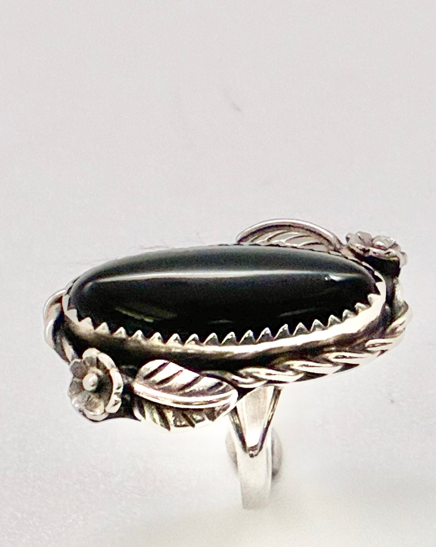 ME Sterling Silver Black Cabochon Statement Ring Size 6