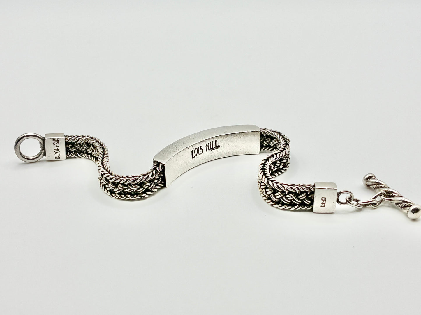 Lois Hill 925 Sterling Silver Foxtail Station Toggle Bracelet — 7.5"