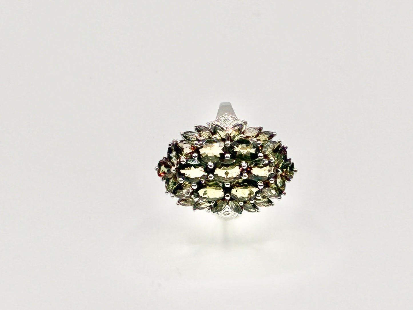 Sterling Silver Green Stone Cluster Ring – Statement Cocktail Ring – Size 7.5