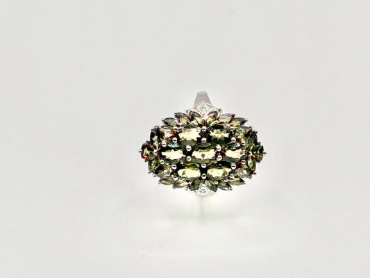Sterling Silver Green Stone Cluster Ring – Statement Cocktail Ring – Size 7.5