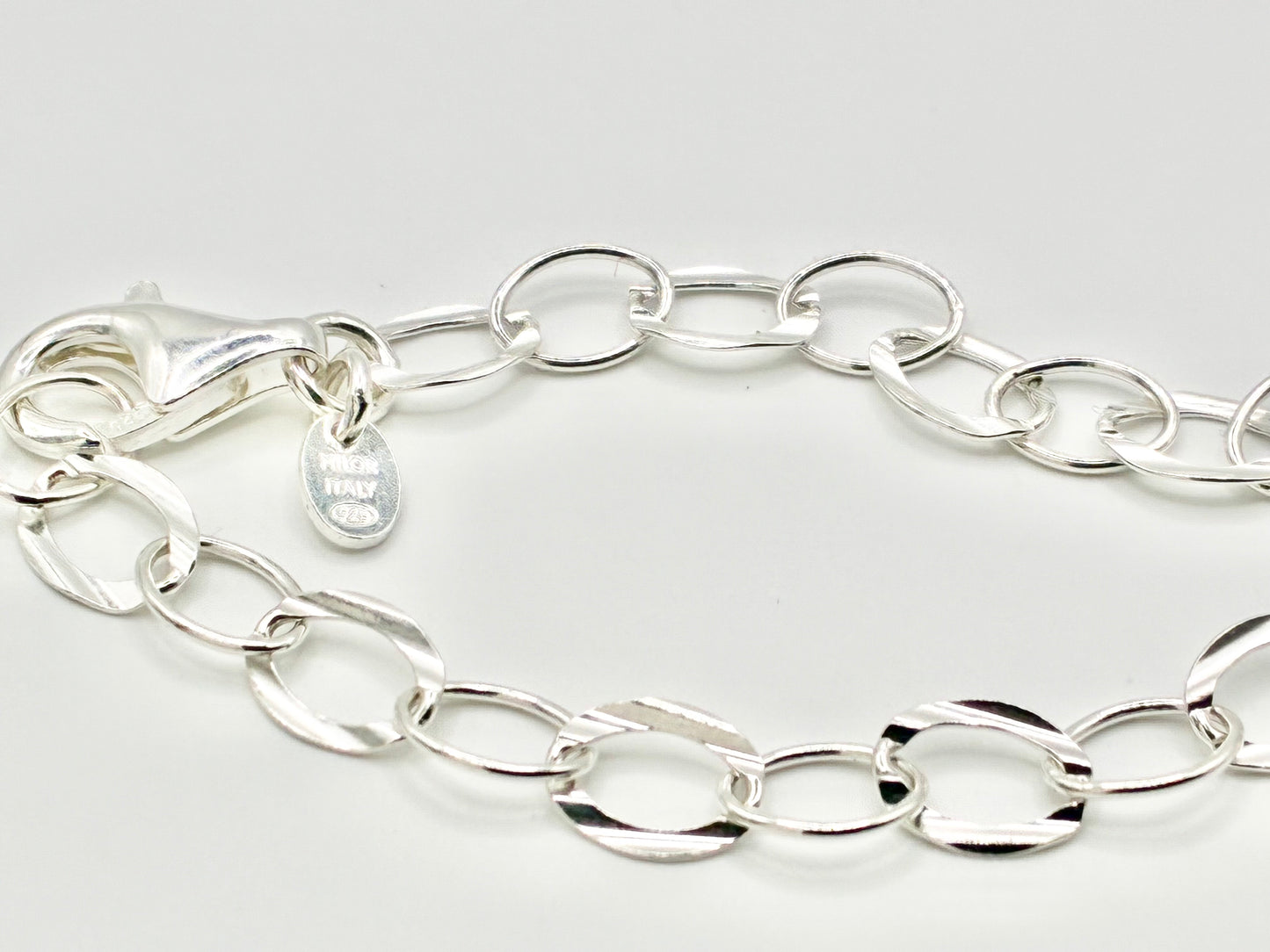 Milor Italy 925 Sterling Silver Textured Oval Link Statement Necklace 18"