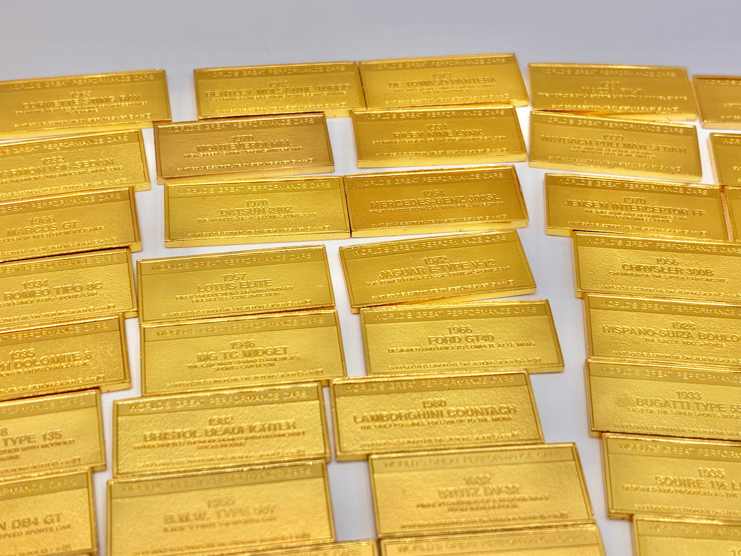 Franklin Mint 100-Piece “World’s Great Performance Cars” Mini Ingot Set – 24K Gold Electroplate on Sterling Silver