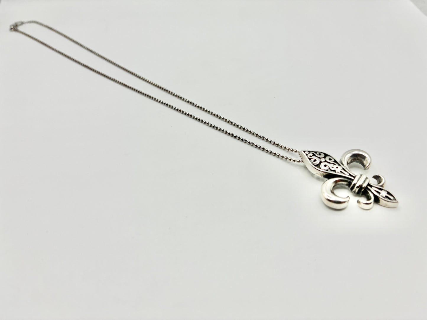 Fleur-de-Lis Sterling Silver Pendant Necklace – 18” 925 Italy Chain, Gothic Cross Style