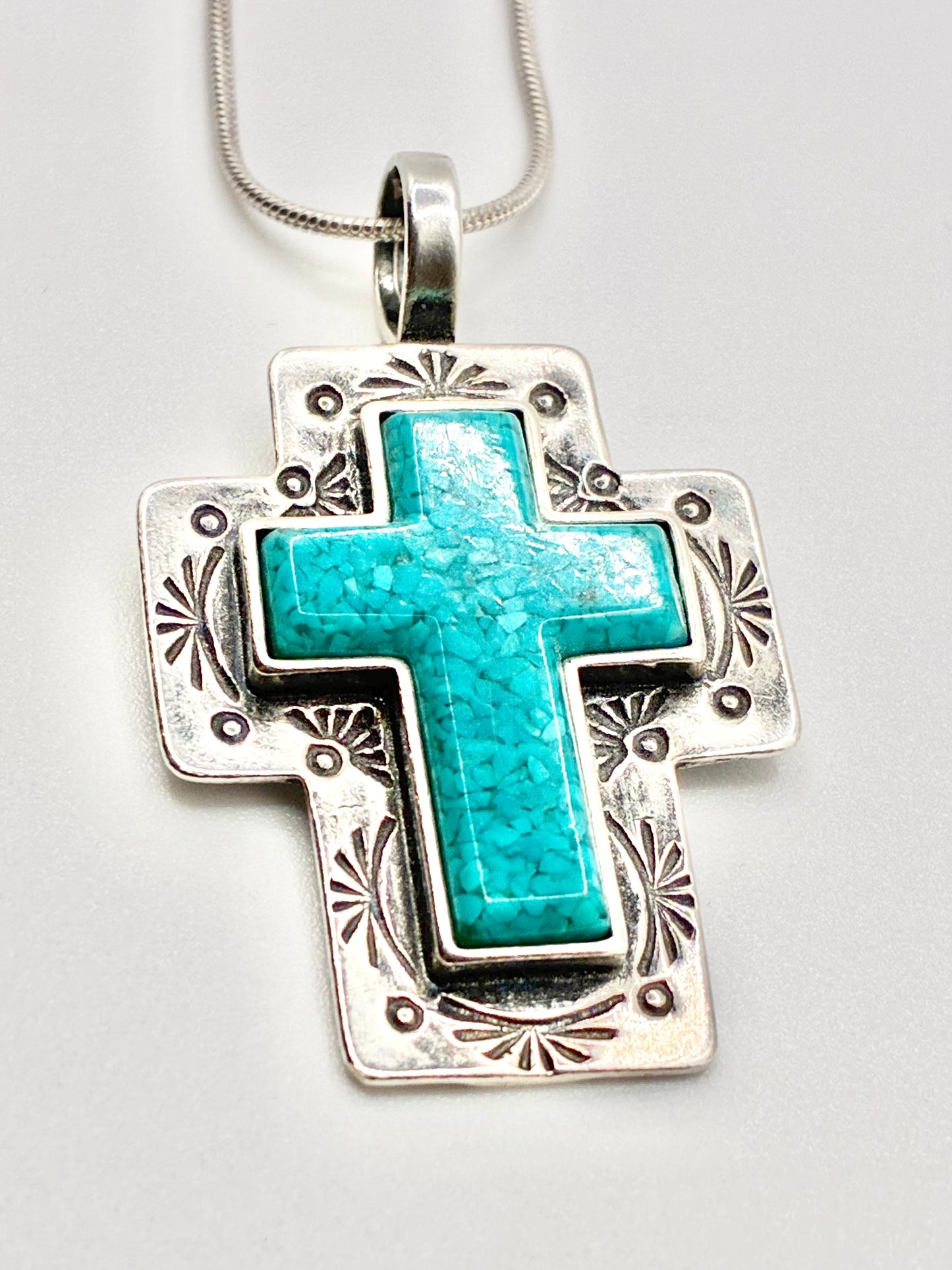 Carolyn Pollack Sterling Silver Turquoise Cross Pendant Necklace – 18"