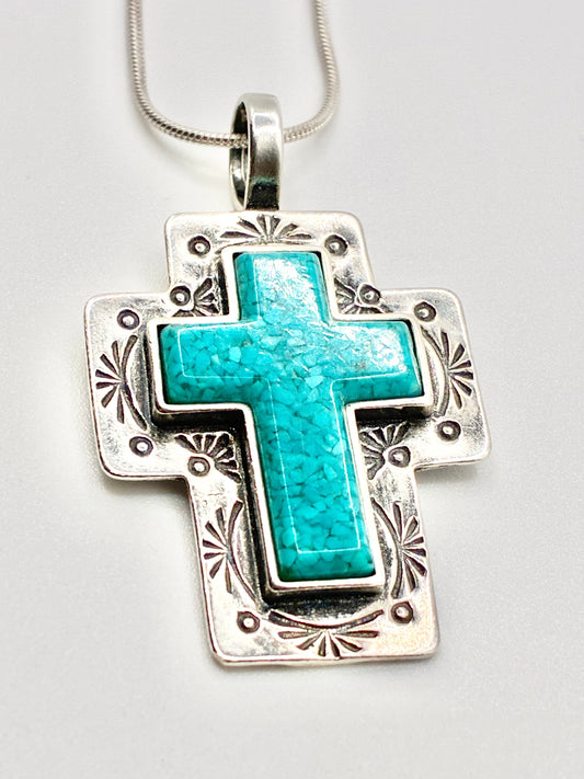 Carolyn Pollack Sterling Silver Turquoise Cross Pendant Necklace – 18"