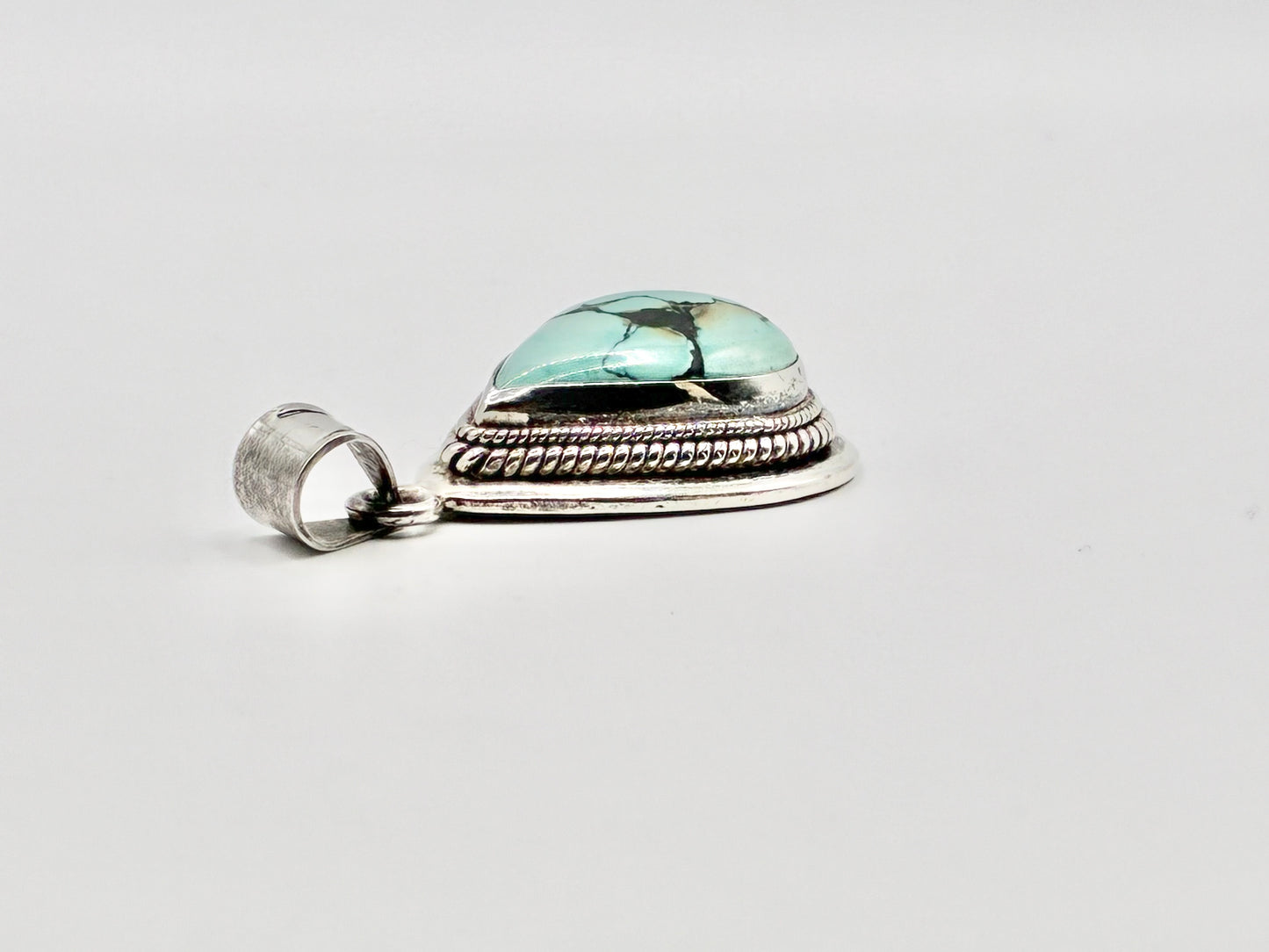 Large Sterling Silver Turquoise Teardrop Pendant