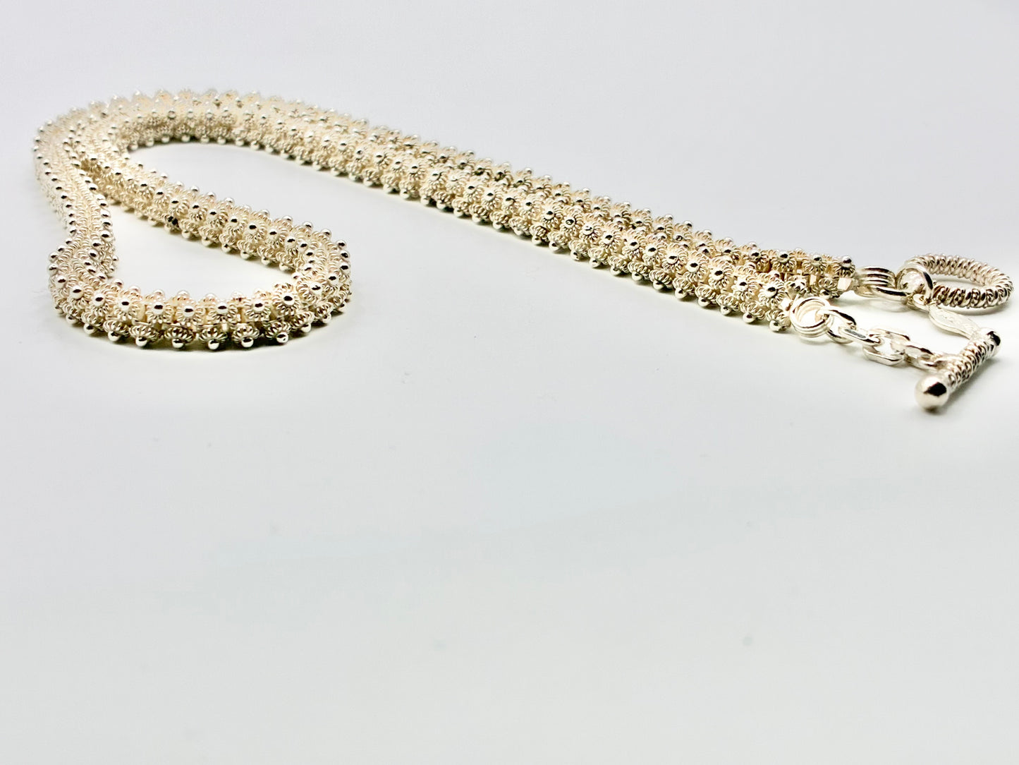 Sterling Silver Beaded Granulation Necklace – 925 – Handmade Laos – 18”