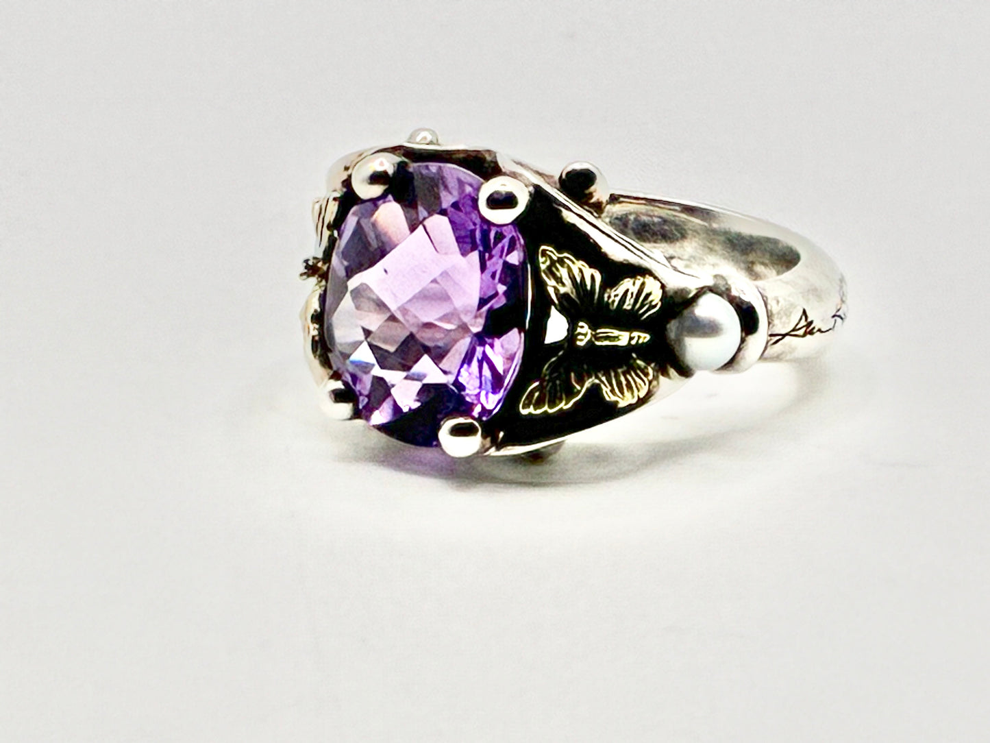 Ann King 925/18K Amethyst & Pearl Ring – Size 6