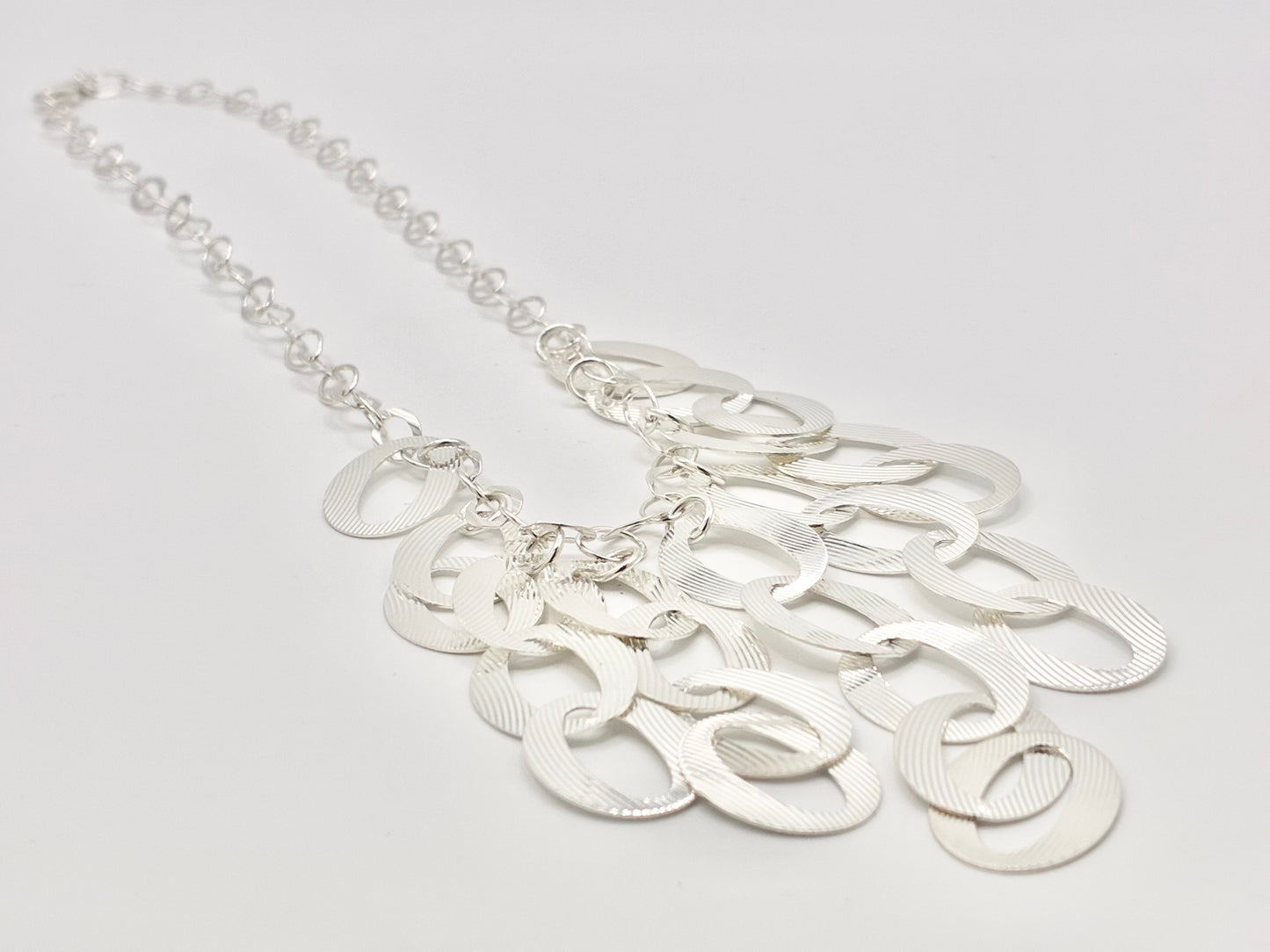 Milor Italy 925 Sterling Silver Textured Oval Link Statement Necklace 18"