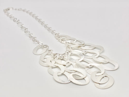 Milor Italy 925 Sterling Silver Textured Oval Link Statement Necklace 18"