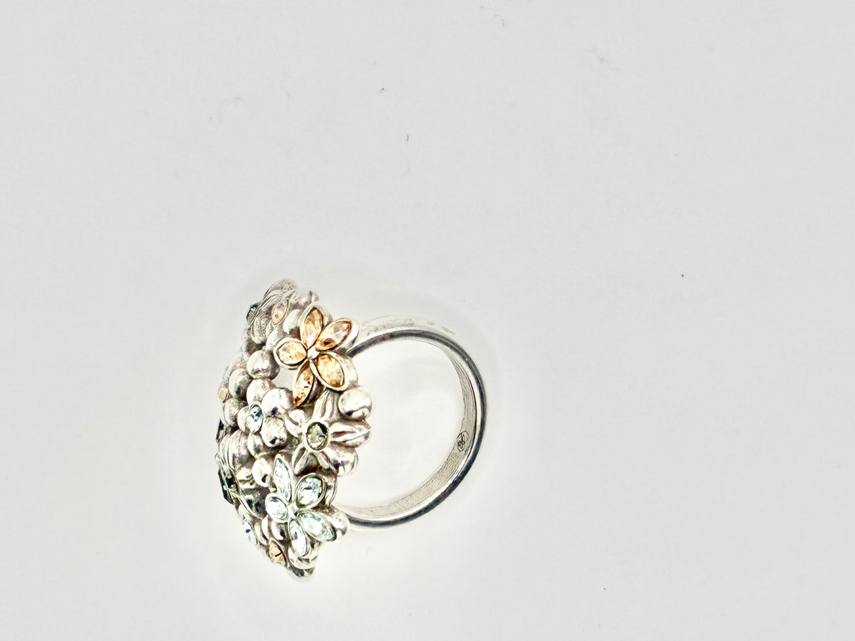 Brighton Multicolor Crystal Floral Bouquet Statement Ring - Size 8