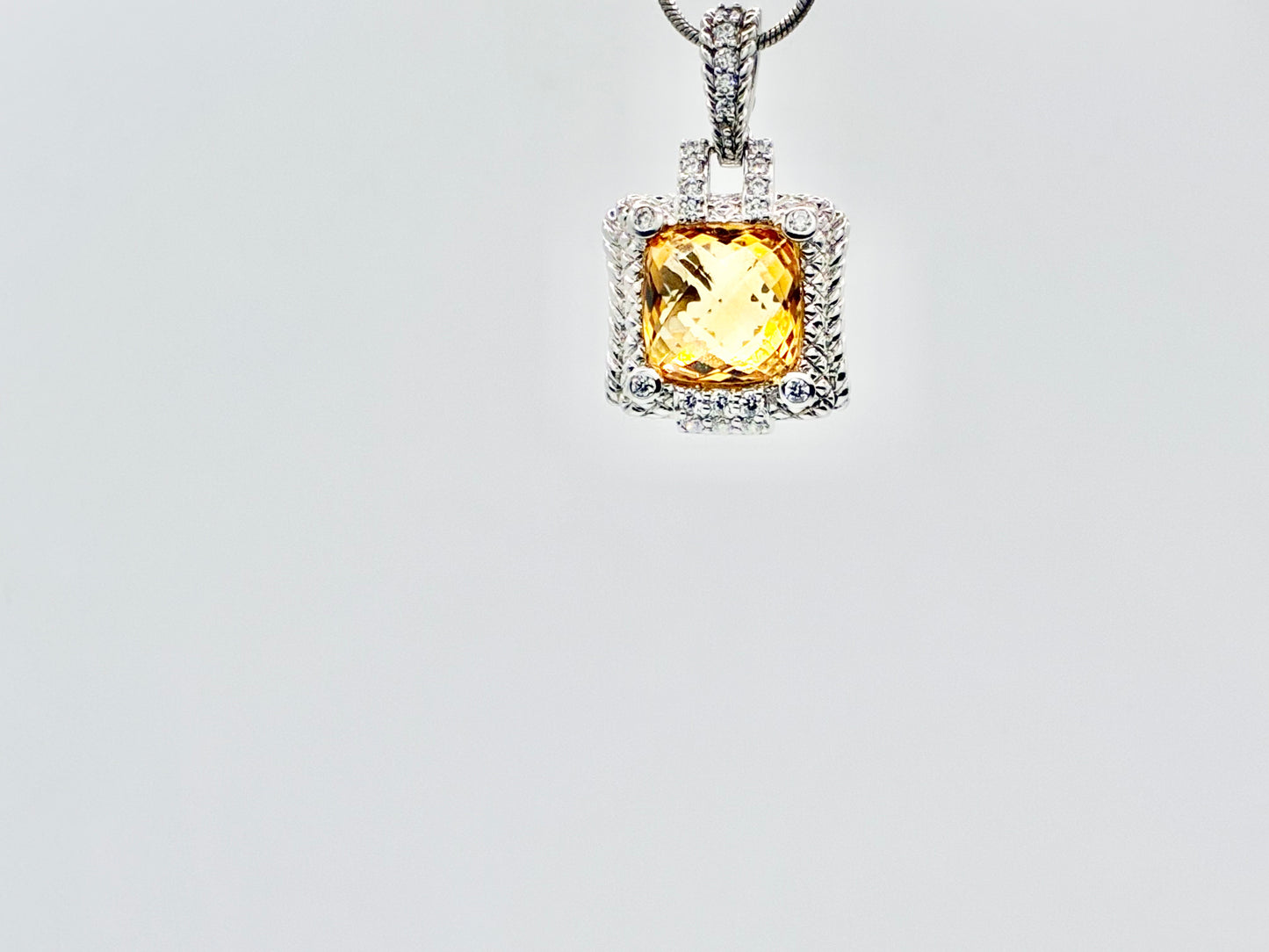 Judith Ripka Sterling Silver Citrine-Color Cushion Pendant