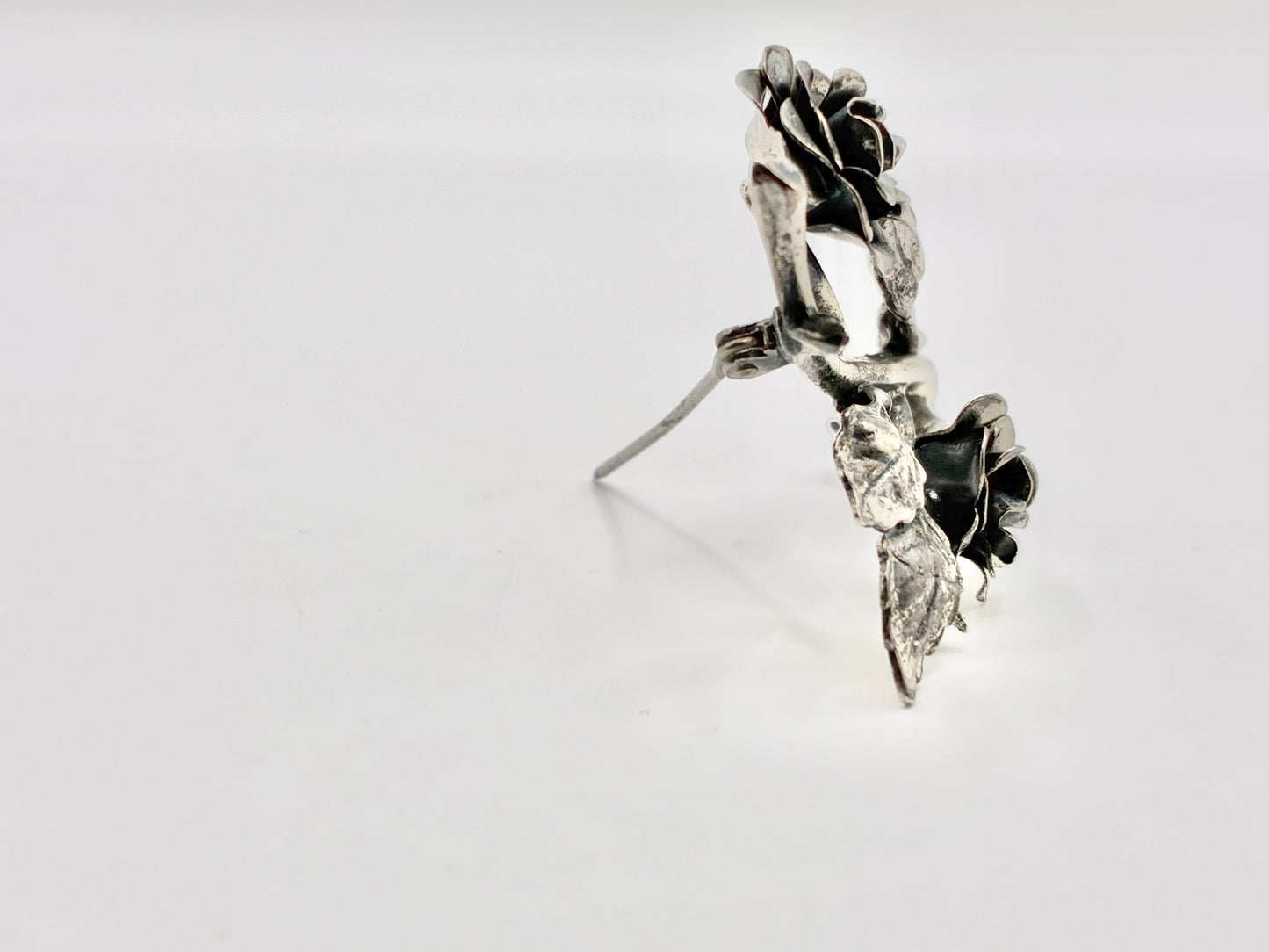 Danecraft Sterling Silver Twin Rose Brooch Large Floral Statement Pin
