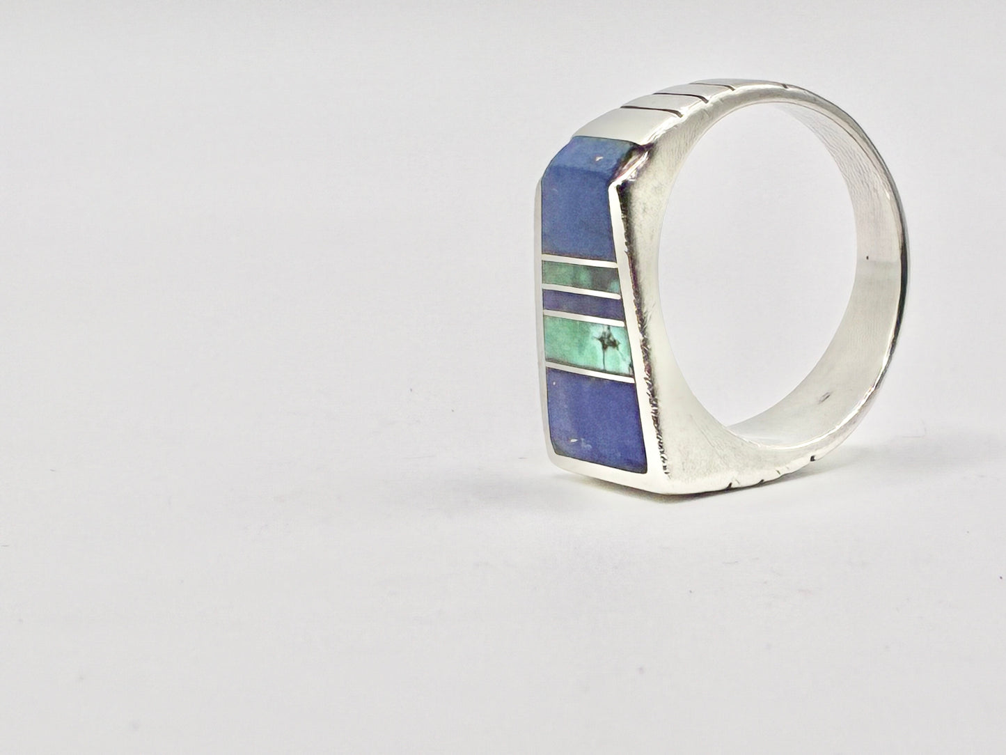 Ray Tracey & I. Segura Sterling Silver Turquoise Inlay Ring — Size 10