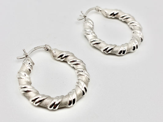Twisted Hoop Earrings – Silver, Marked 585 A