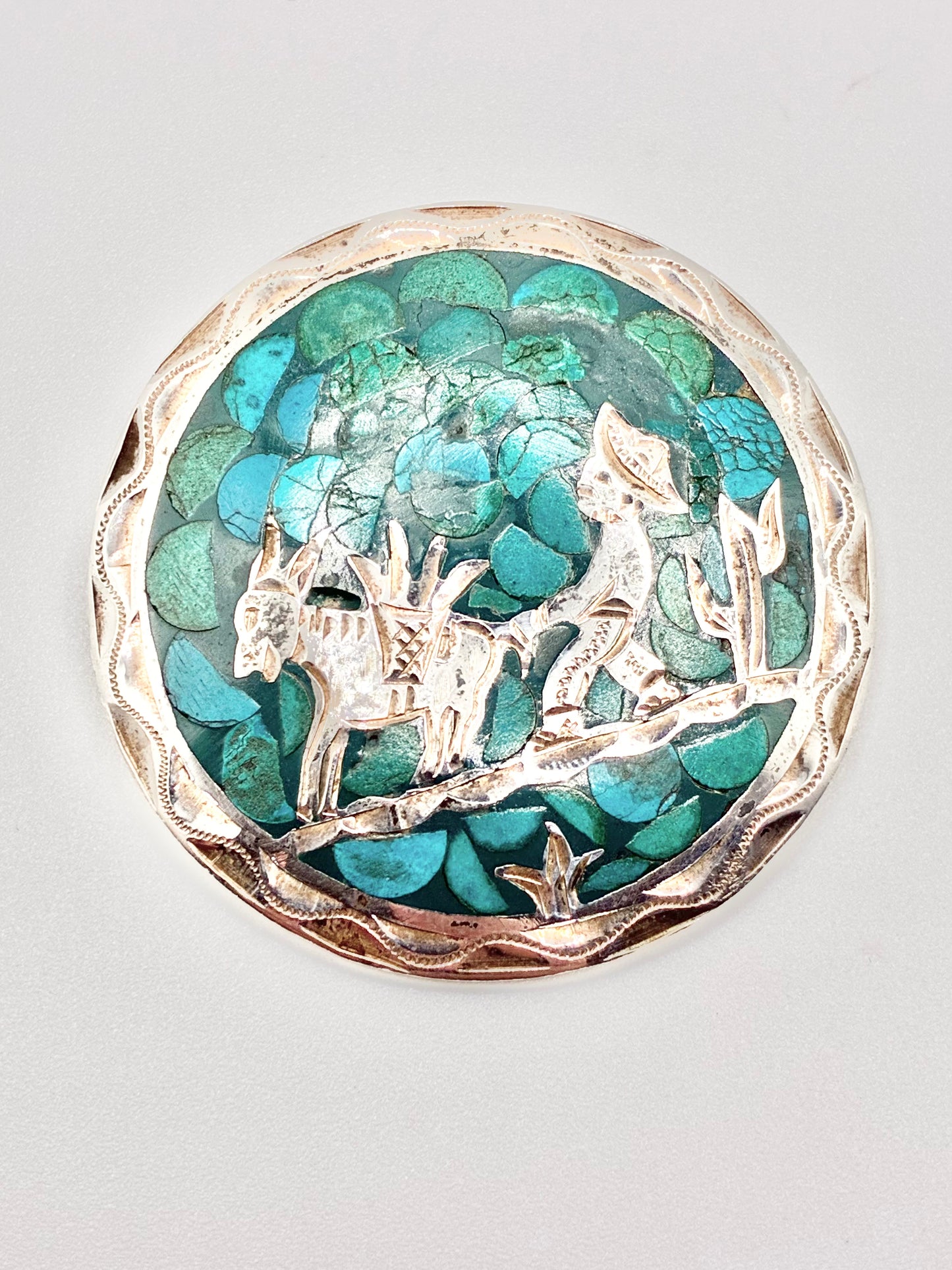 Mexican Sterling Silver Mosaic Pendant/Brooch