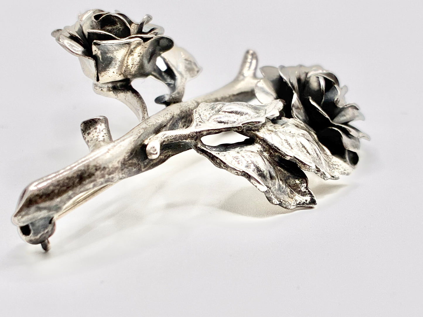 Danecraft Sterling Silver Twin Rose Brooch Large Floral Statement Pin