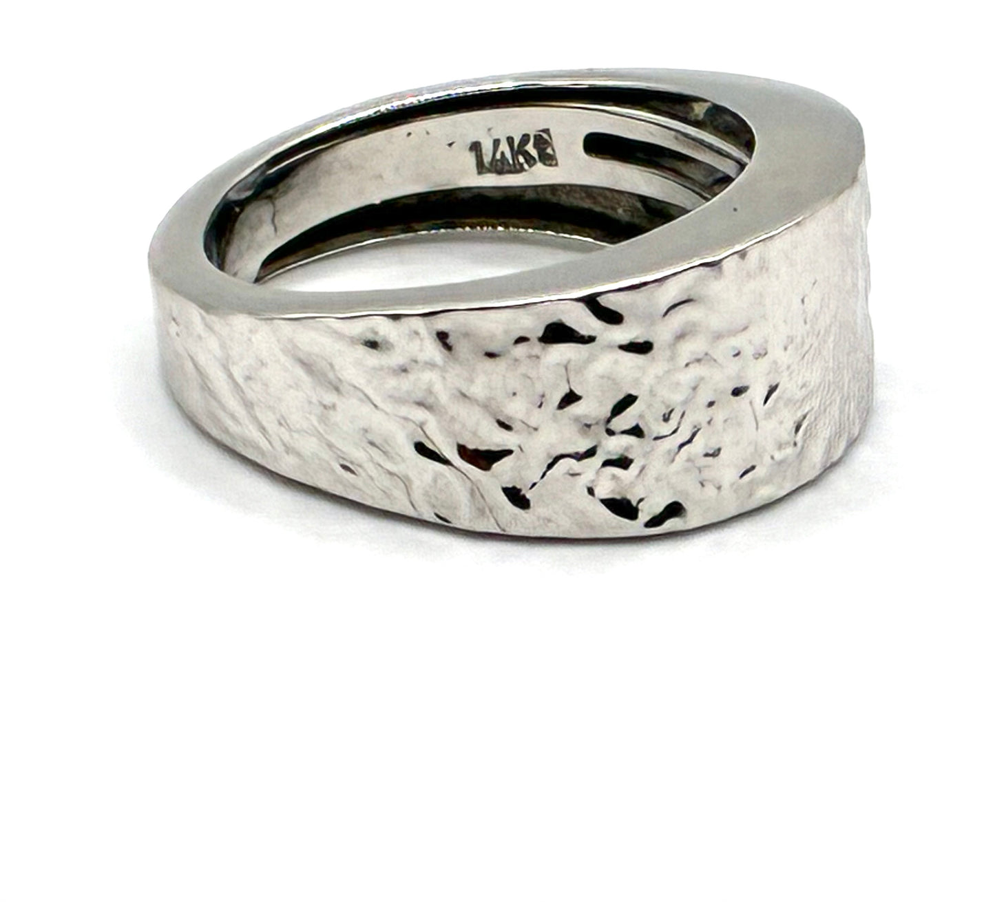 14K White Gold Italian Hammered Band Size 10.5