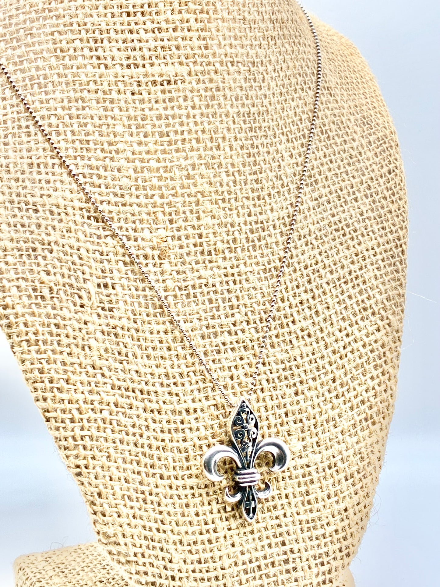 Fleur-de-Lis Sterling Silver Pendant Necklace – 18” 925 Italy Chain, Gothic Cross Style