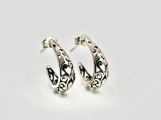 Silver Scrollwork Half-Hoop Earrings