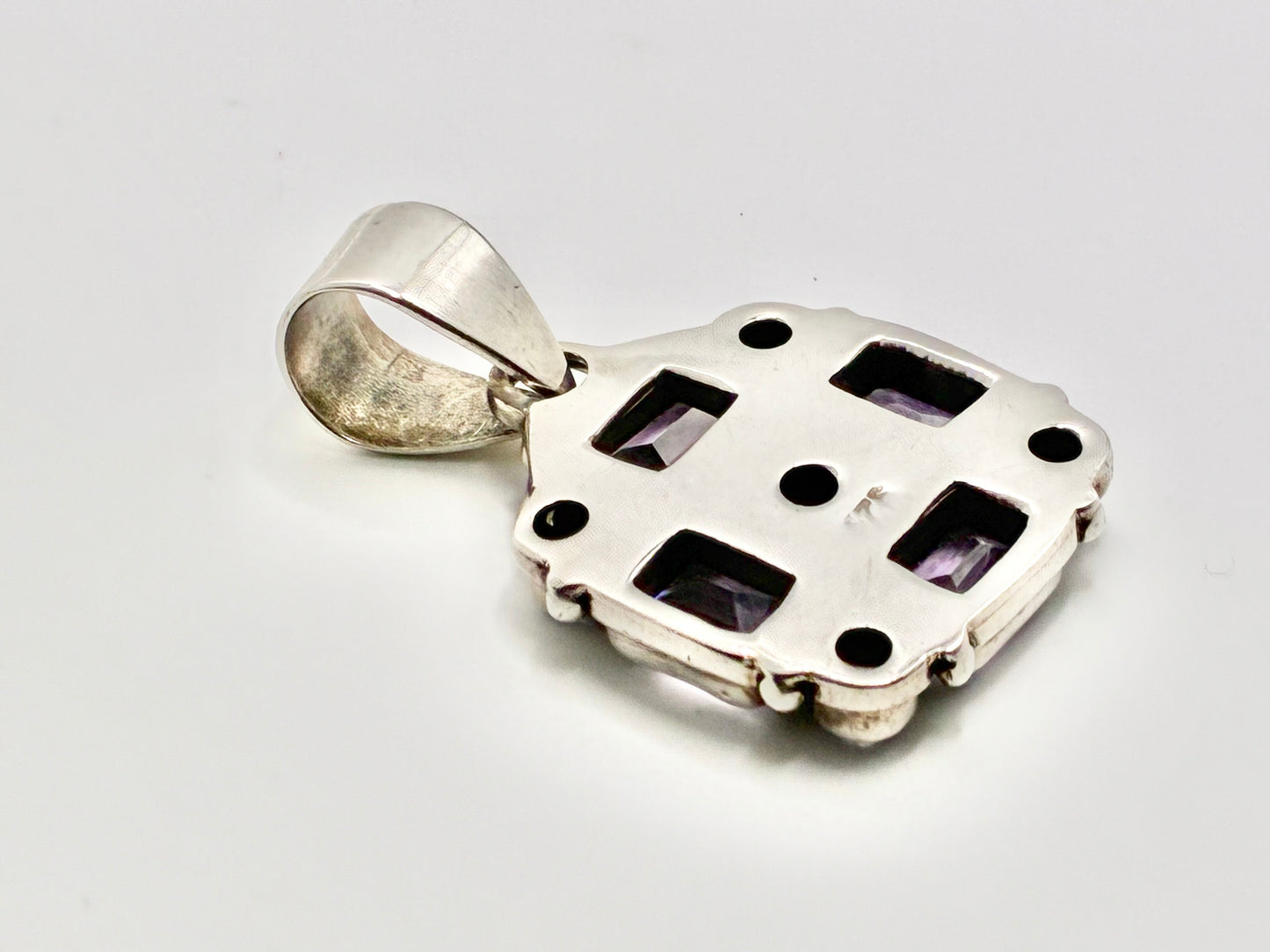 Artisan Sterling Silver Geometric Purple Stone Pendant | 925 | Mexican Style | 1.61"