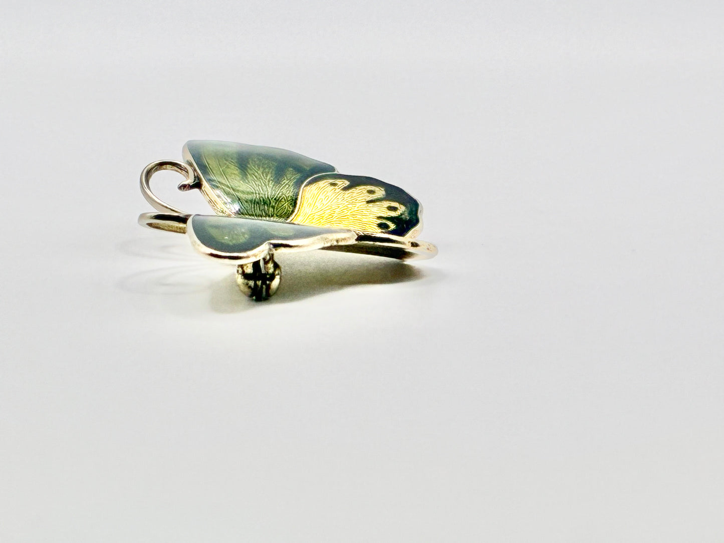 Norwegian Sterling Silver 925S Enamel Butterfly Brooch JE Norway Guilloche