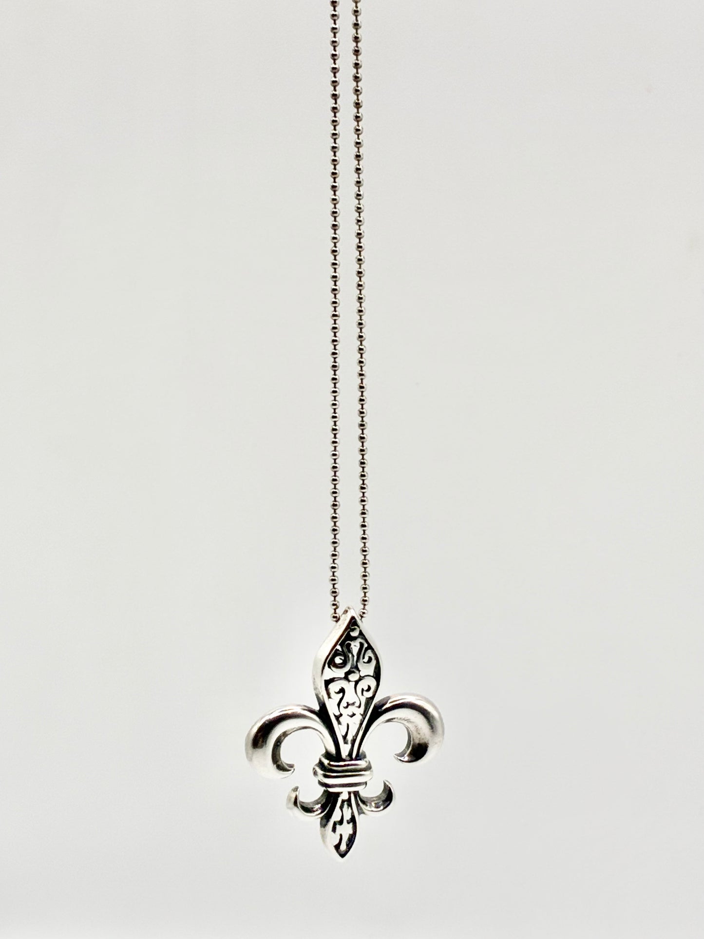 Fleur-de-Lis Sterling Silver Pendant Necklace – 18” 925 Italy Chain, Gothic Cross Style