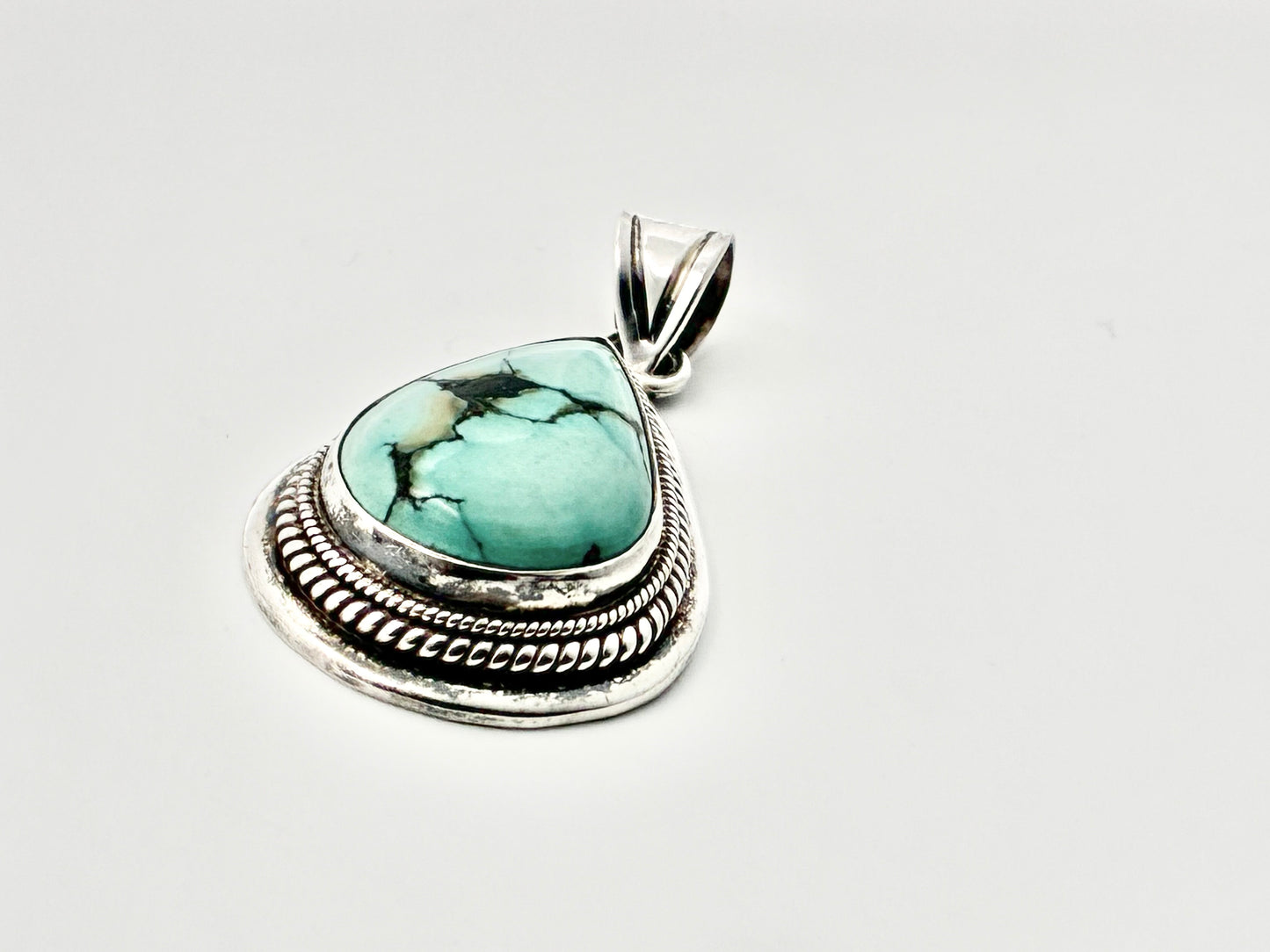 Large Sterling Silver Turquoise Teardrop Pendant