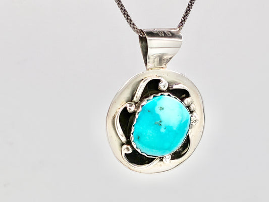 Reversible Native American Sterling Silver Malachite Storyteller Pendant & Chain