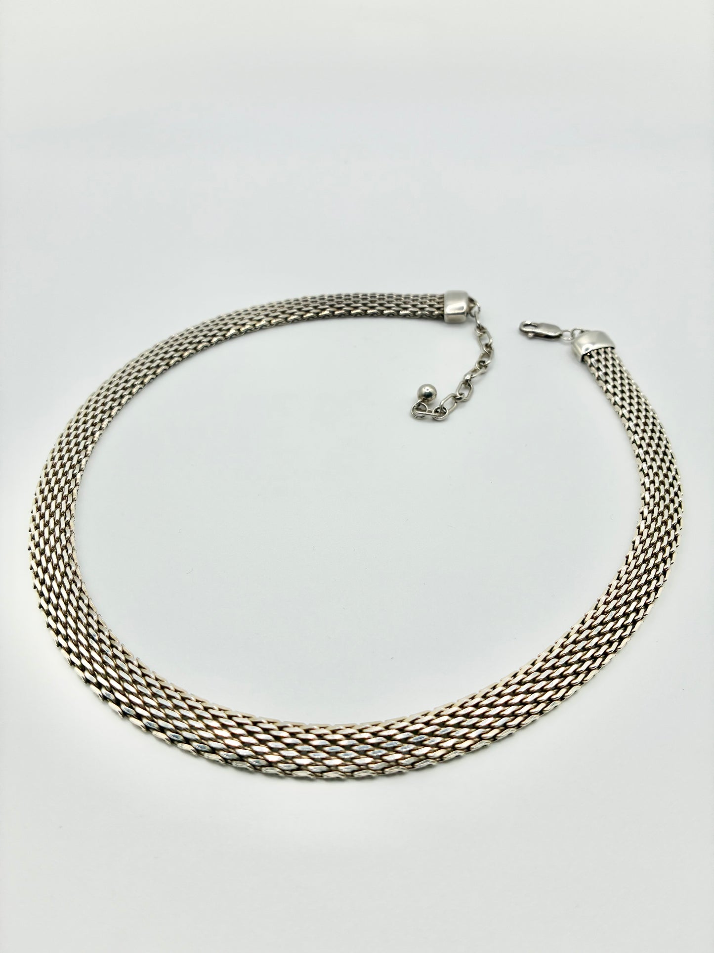 Sterling Silver Mesh Collar Necklace 15-18"