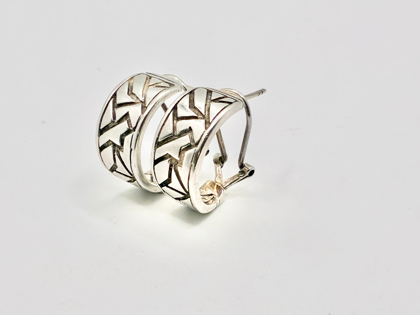 Sterling Silver Geometric Huggie Earrings – 925