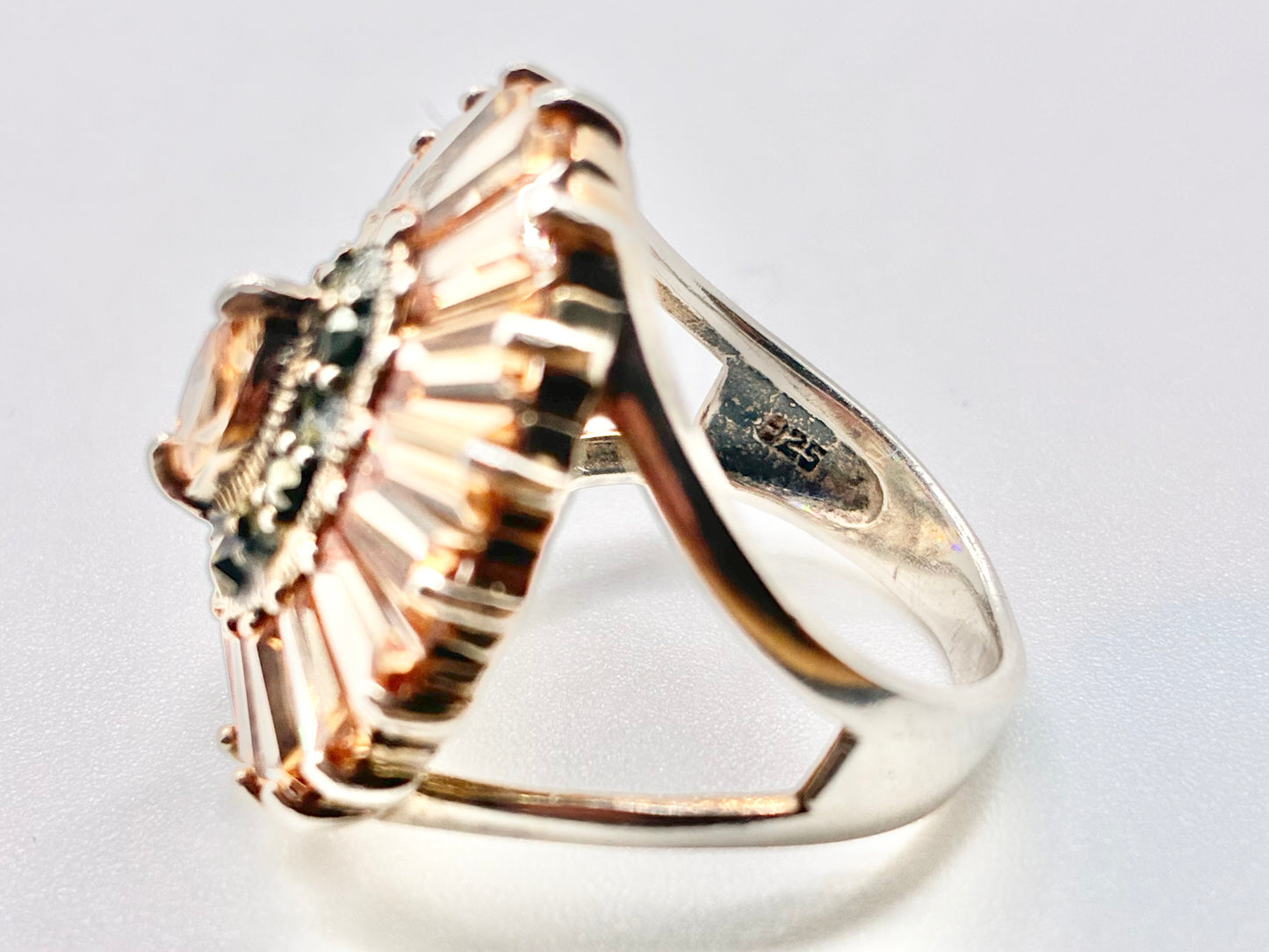 Sterling Silver Sunburst Cocktail Ring - Size 5.75