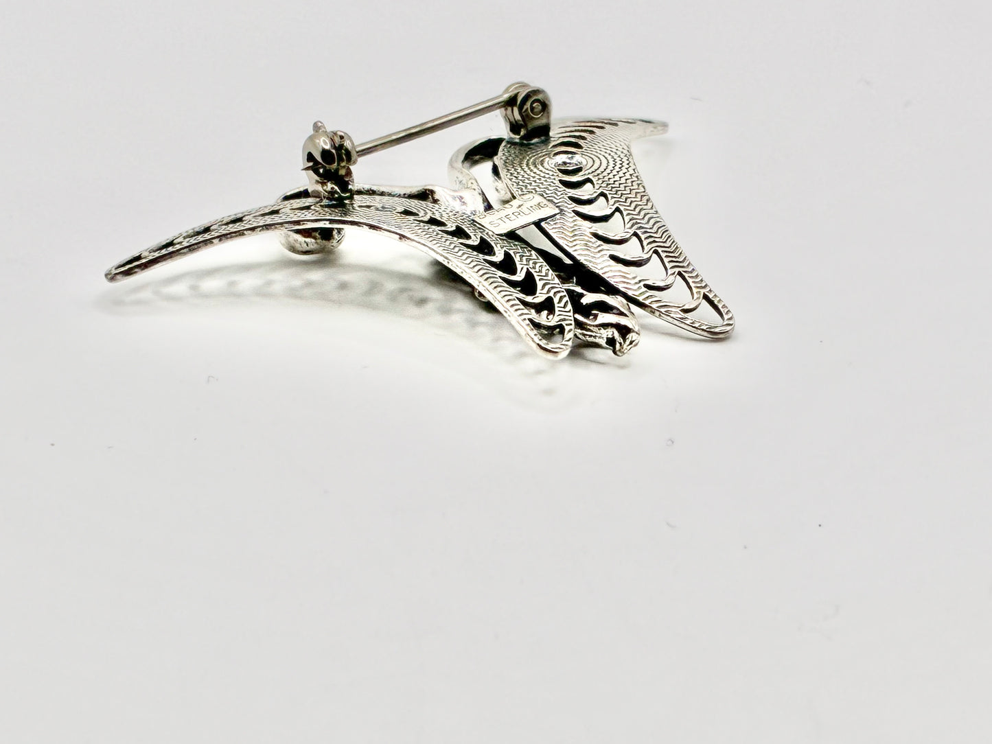 BEAU Sterling Silver Butterfly Brooch – Sculptural Openwork Wing Design