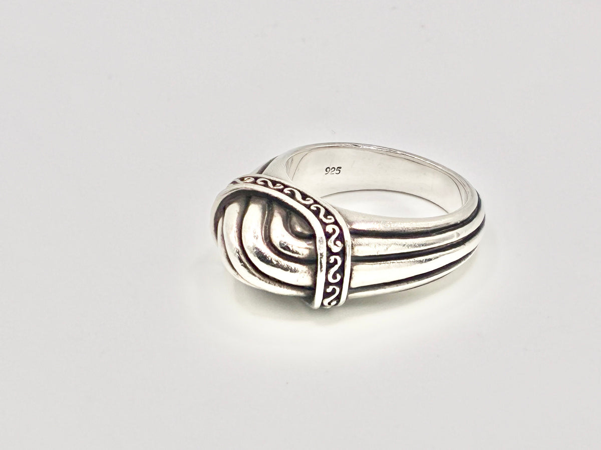 Brighton Sterling Silver Ribbed Dome Ring – Wrapped Knot & Scrollwork – Size 8