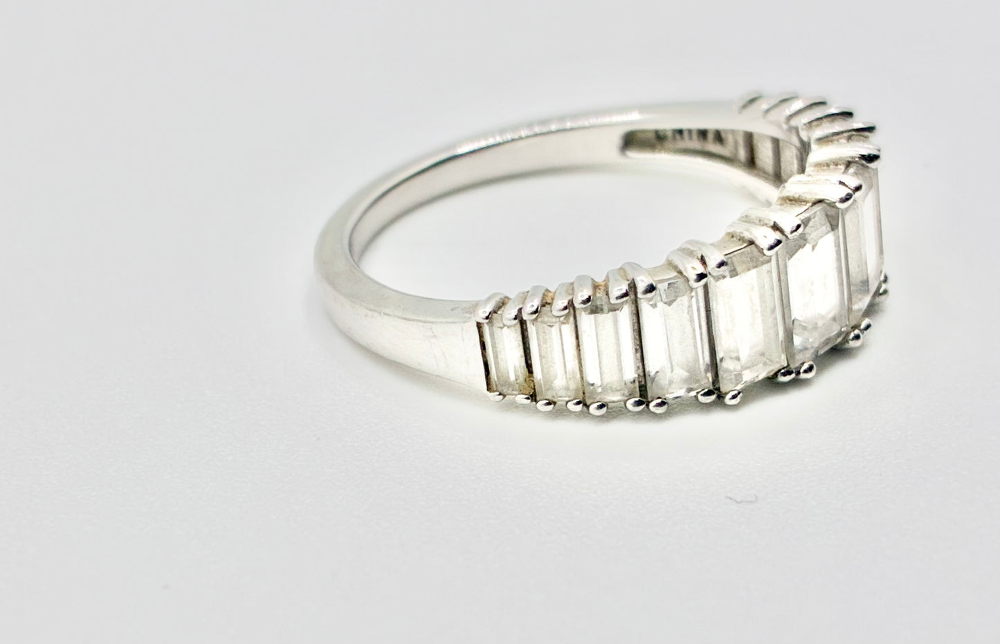 Half Eternity Emerald Cut CZ Sterling Silver Band - Size 9.25