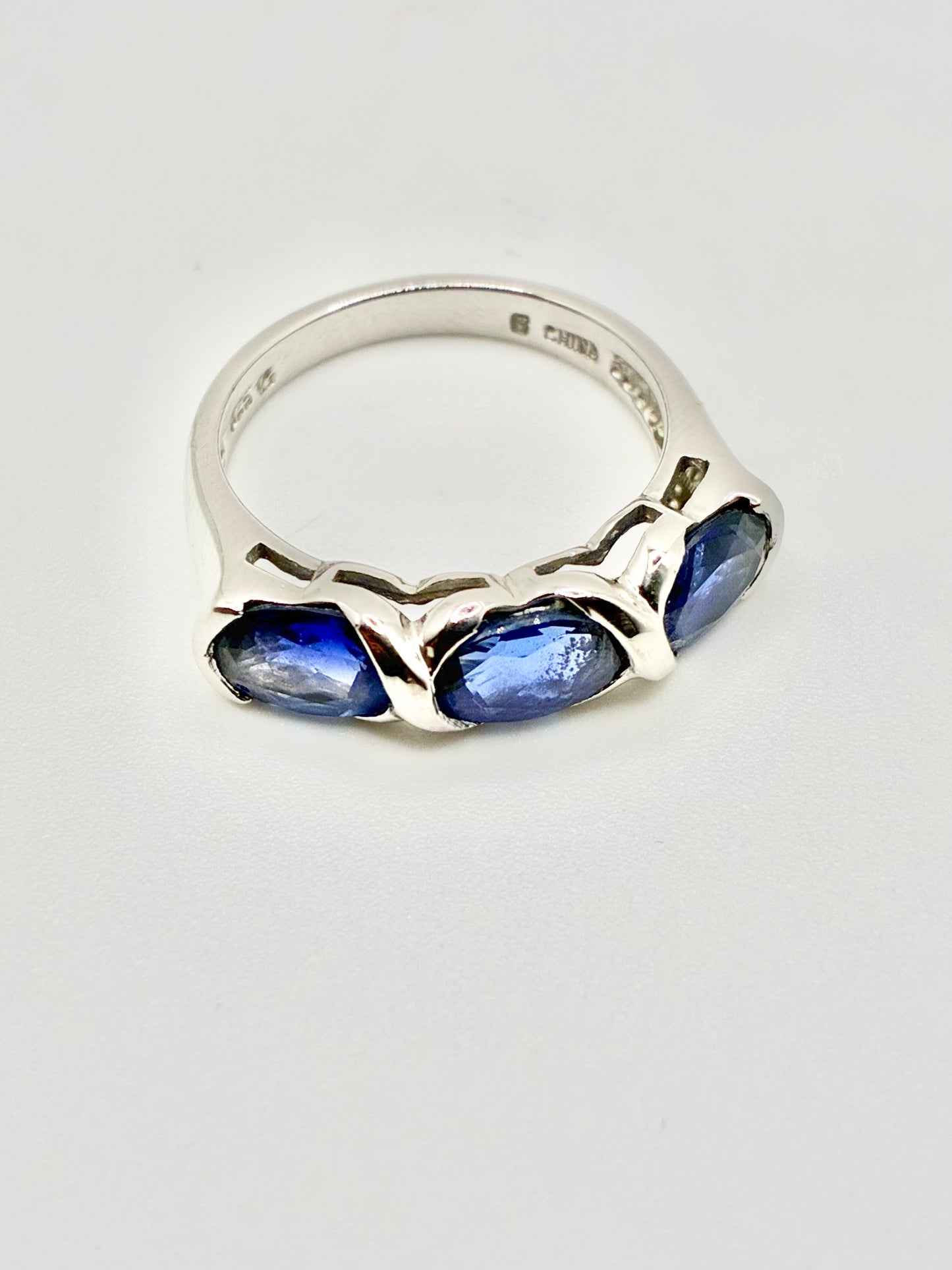 Oval Cut Silver Blue Stone Ring - Size 6