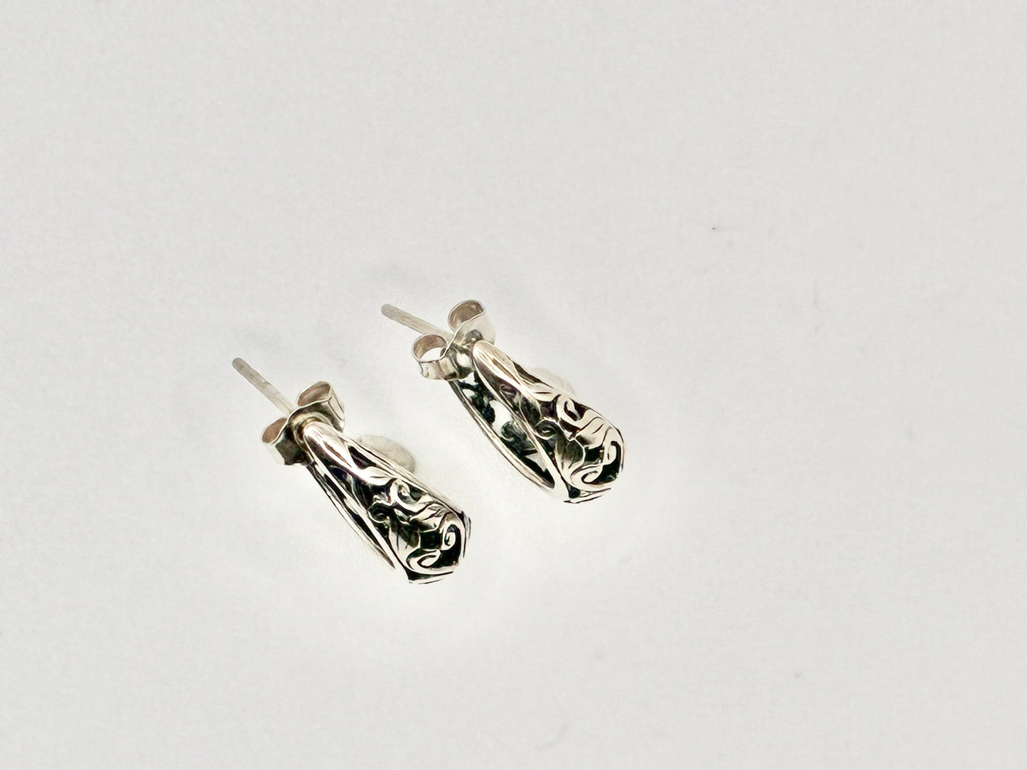 Silver Scrollwork Half-Hoop Earrings