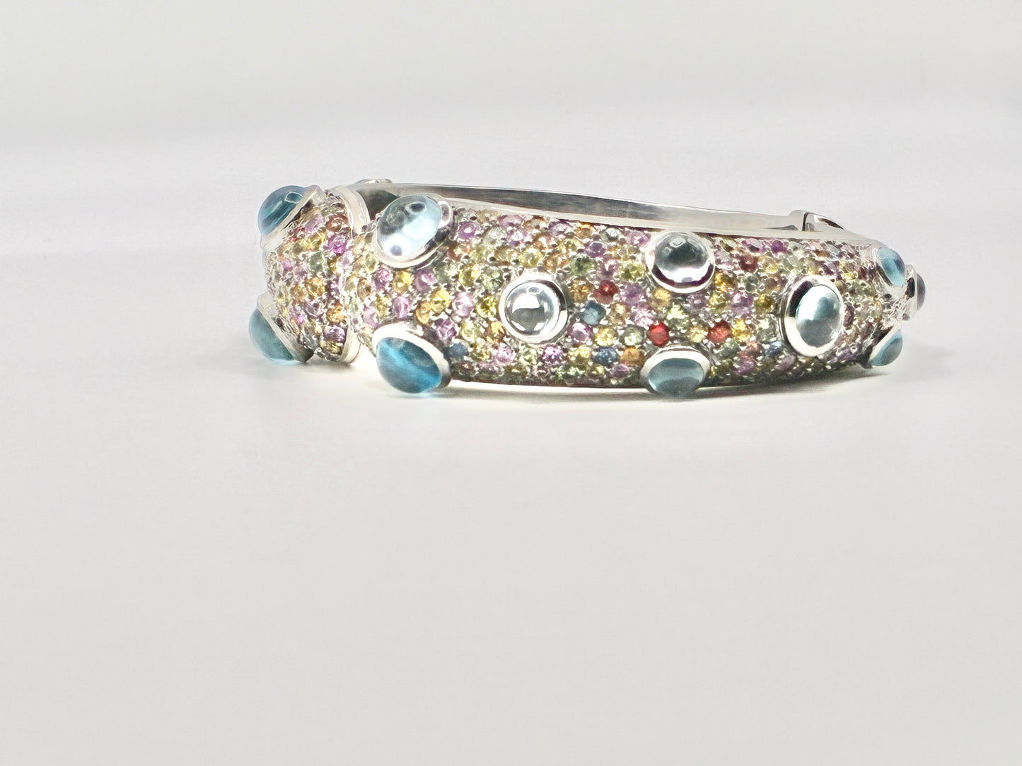 R. Linar Sterling Silver Multicolor Pavé & Blue Cabochon Hinged Bangle