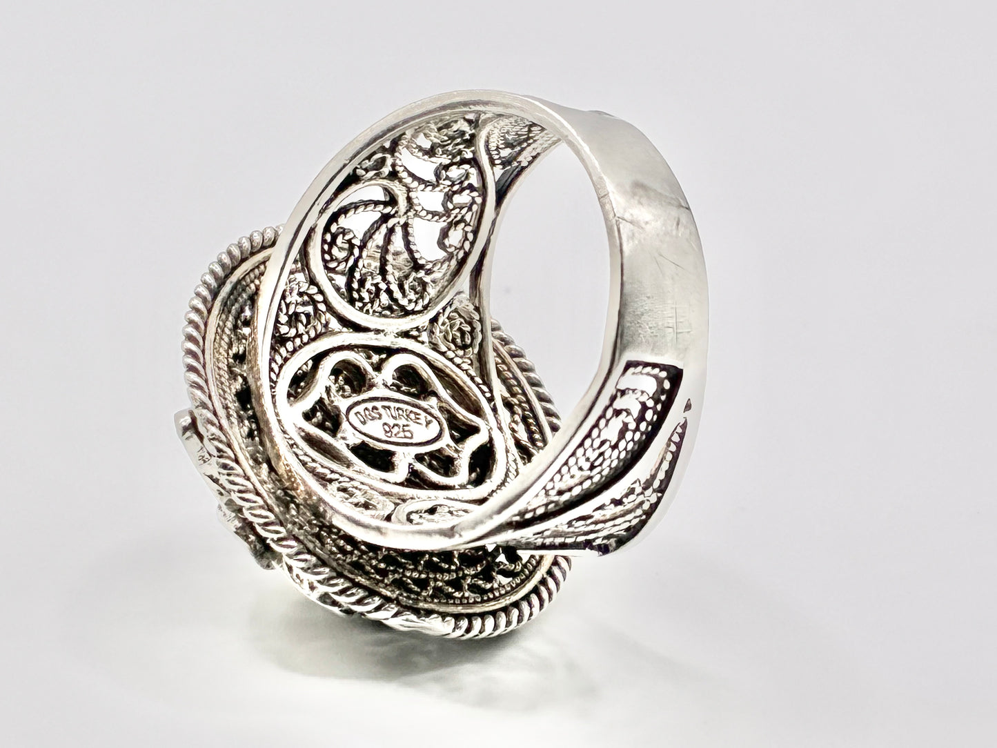 DGS Turkey 925 Sterling Silver Floral Filigree Statement Ring Size 10