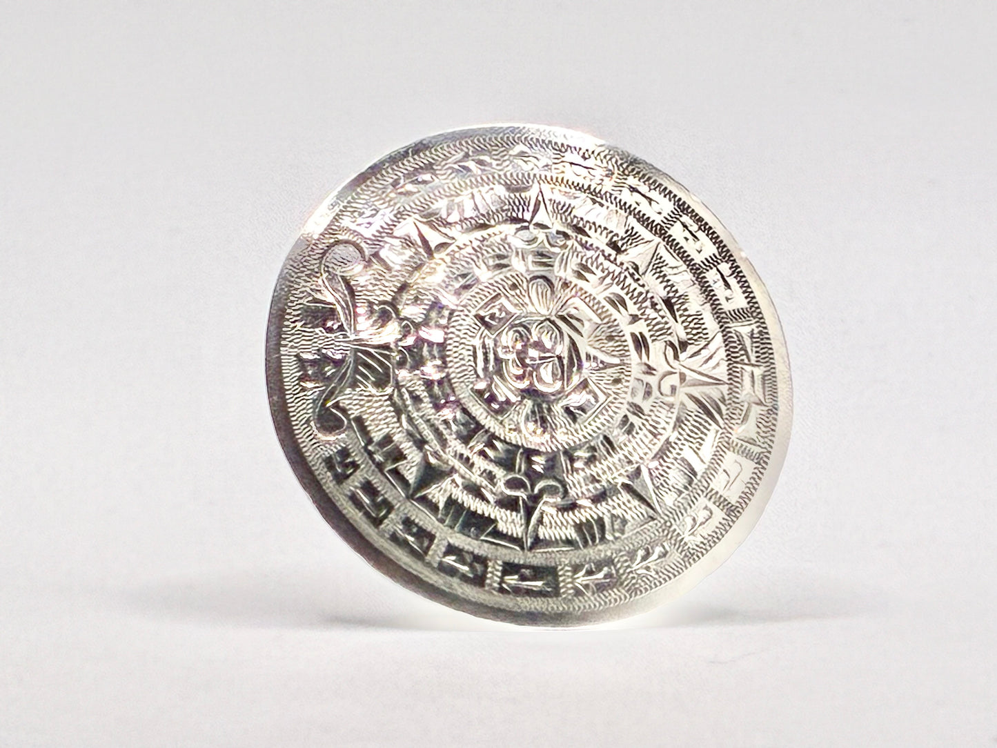 Mexican Sterling Silver Engraved Disc Brooch/Pendant