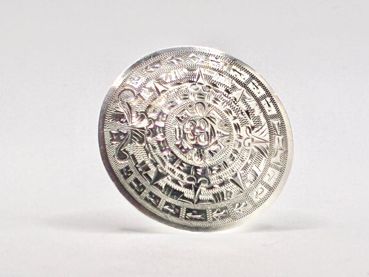 Mexican Sterling Silver Engraved Disc Brooch/Pendant