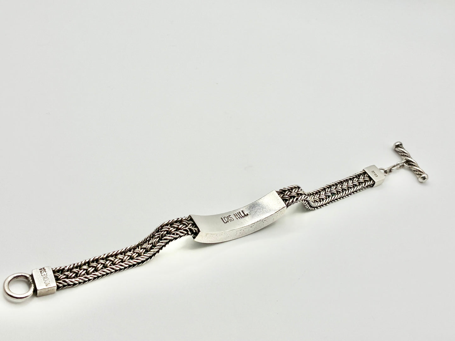 Lois Hill 925 Sterling Silver Foxtail Station Toggle Bracelet — 7.5"