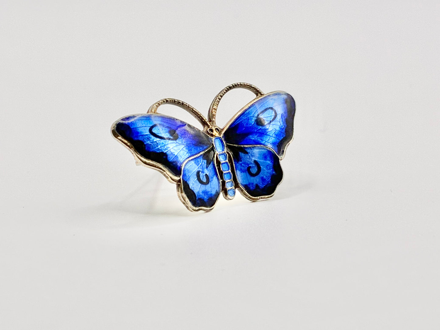 Ole Petter Rasch Olsen Sterling Silver Blue Enamel Butterfly Brooch