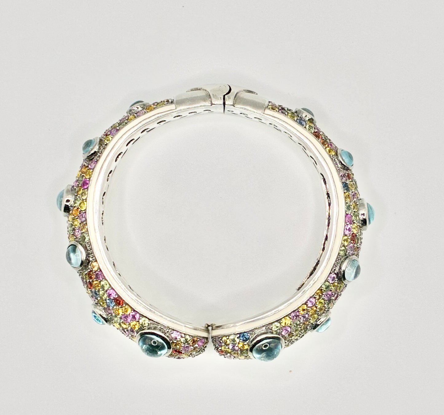 R. Linar Sterling Silver Multicolor Pavé & Blue Cabochon Hinged Bangle
