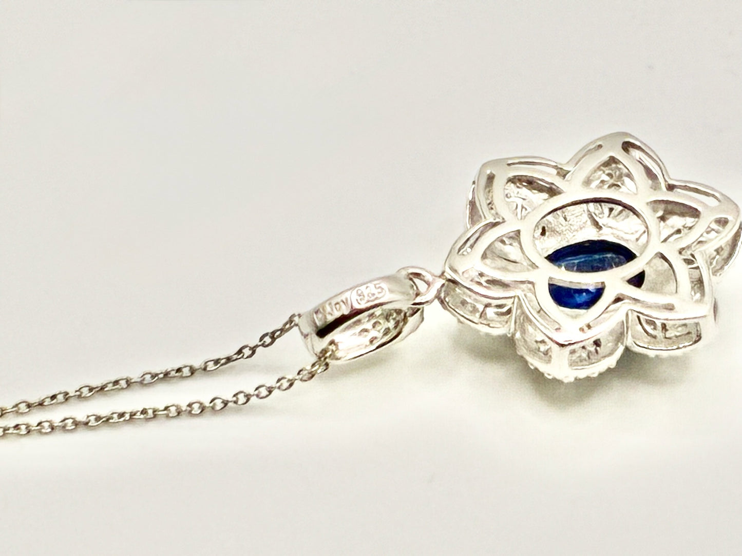D’Joy 925 Sterling Silver Blue Gemstone Floral Pendant Necklace, 18”